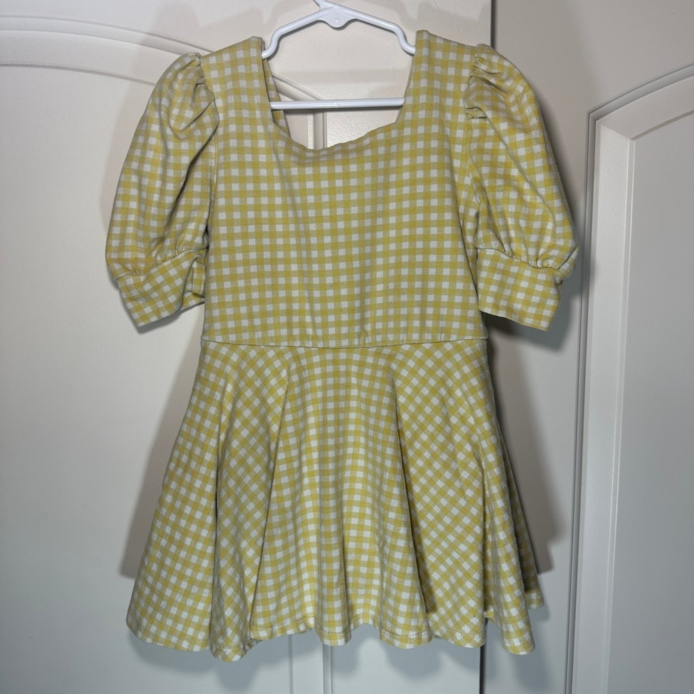 Remie Girl Leotard‎ Dress Girls 8 Yellow Gingham Puff Sleeve Circle Skirt Cotton